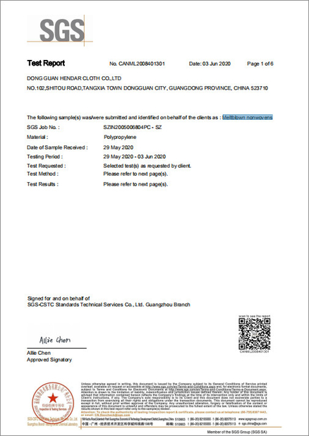 China Dong Guan Hendar Cloth Co., Ltd certification